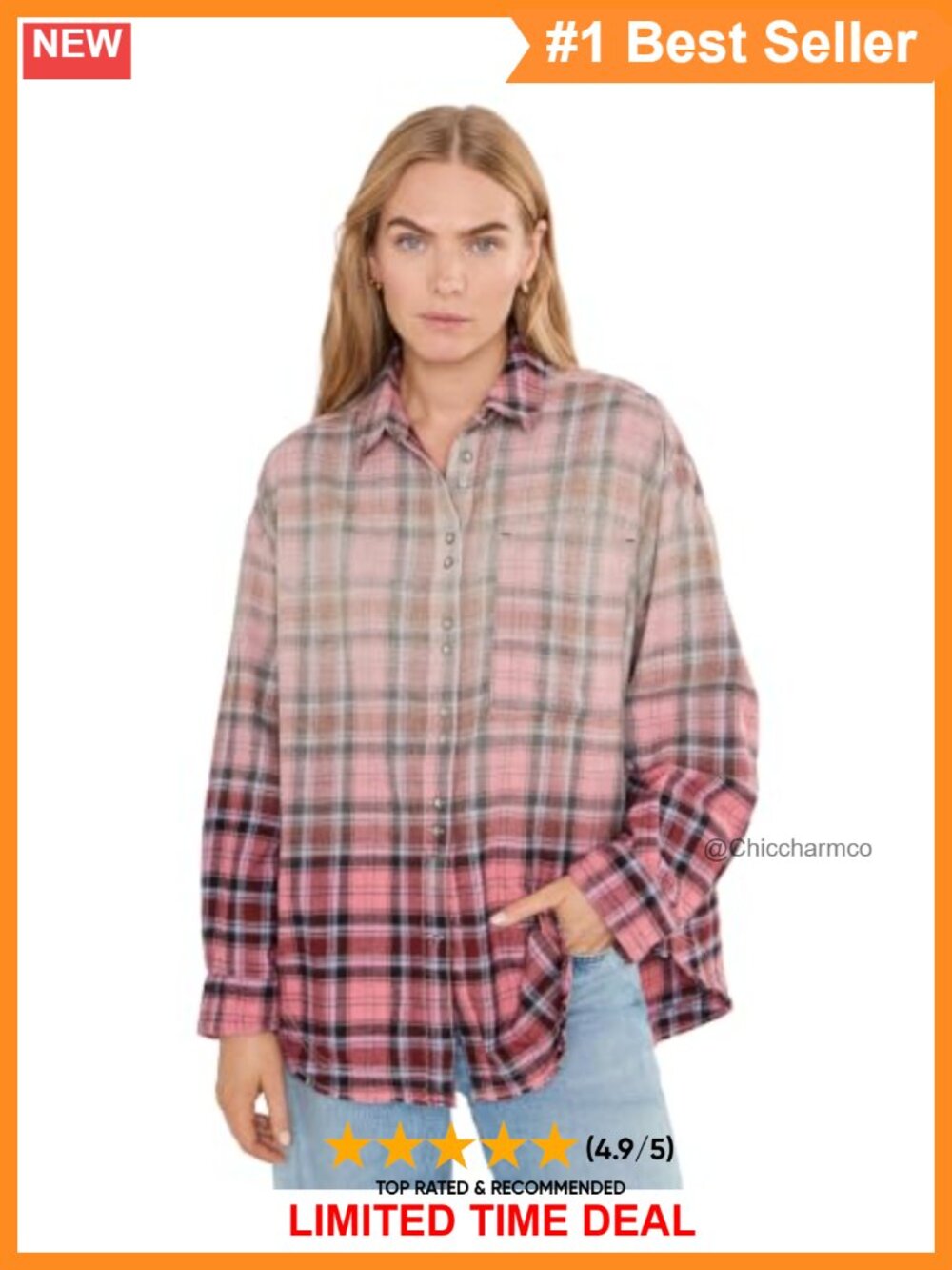 Oversized Plaid Button Up Shirt Long Sleeve Cotton Tunic